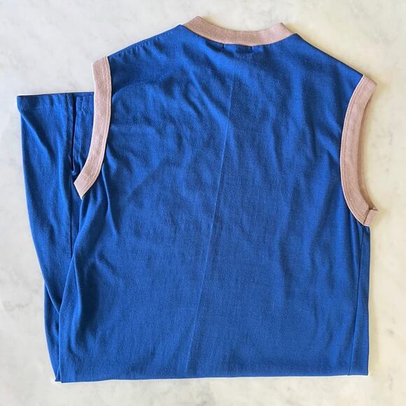 Vintage 80s Blue Night Moves Sleeveless Ringer Midi Nightgown / Dress / S M - Picture 5 of 8